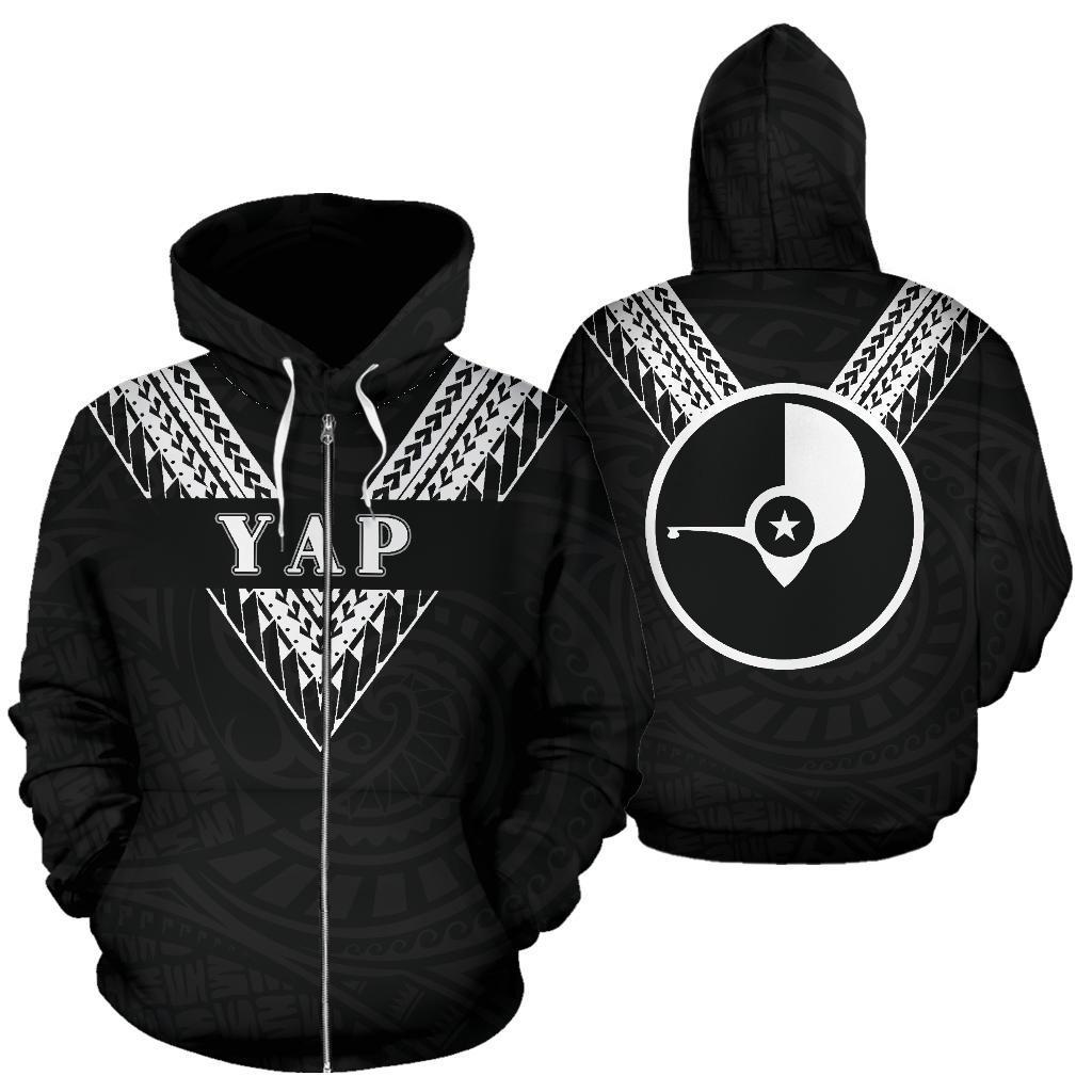Yap All Over Zip up Hoodie Black Sailor Style Unisex Black - Polynesian Pride