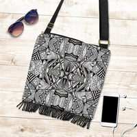 Polynesian Tribal Crossbody Boho Handbag White And Black - Polynesian Pride