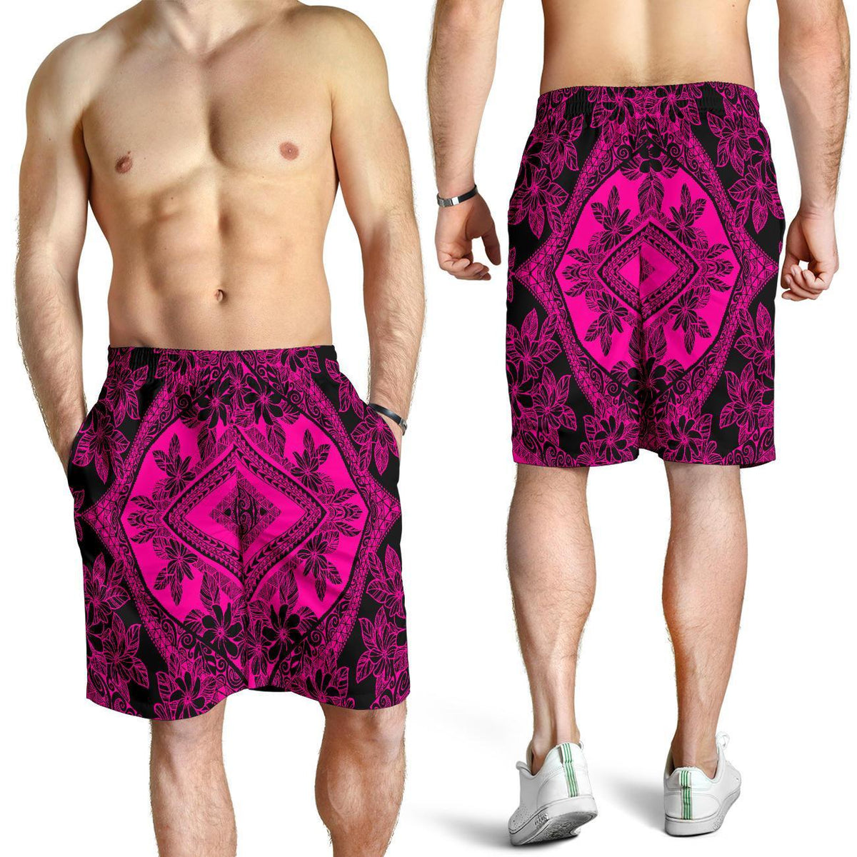 Polynesian Plumeria Mix Pink Black Men's Short - Polynesian Pride