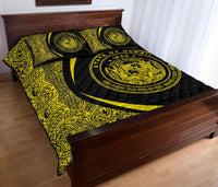 Hawaii Coat Of Arms Polynesian Quilt Bed Set - Circle Style Yellow - Polynesian Pride