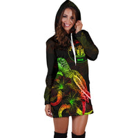 Niue Polynesian Hoodie Dress - Turtle With Blooming Hibiscus Reggae - Polynesian Pride