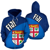 Fiji Zip up Hoodie Fiji Flag Unisex Blue - Polynesian Pride