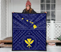 Hawaii Premium Quilt - Hawaii Kanaka Maoli And Map ( Blue) - Polynesian Pride