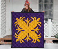 Hawaiian Premium Quilt Royal Pattern - Purple And Gold - A2 Style - Polynesian Pride