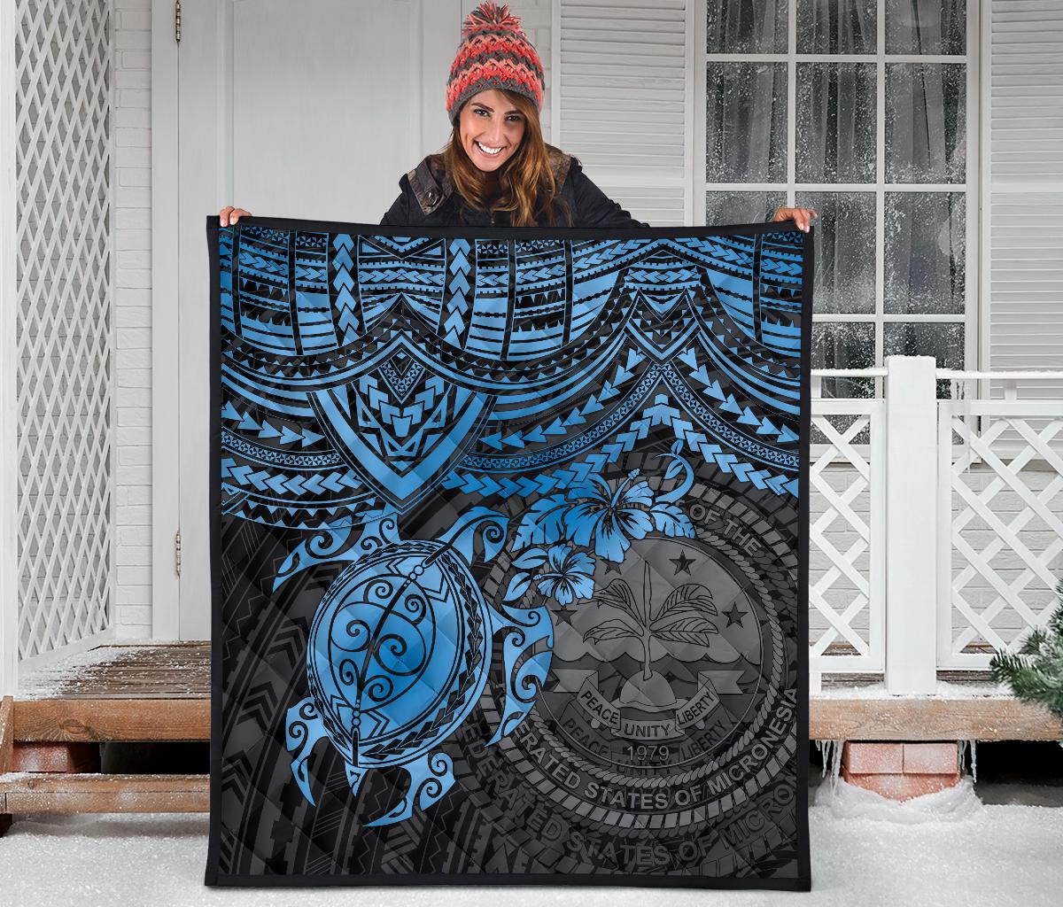 Federated States Of Micronesia Premium Quilt - Federated States Of Micronesia Seal & Blue Turtle Hibiscus - Polynesian Pride
