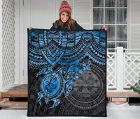 Federated States Of Micronesia Premium Quilt - Federated States Of Micronesia Seal & Blue Turtle Hibiscus - Polynesian Pride