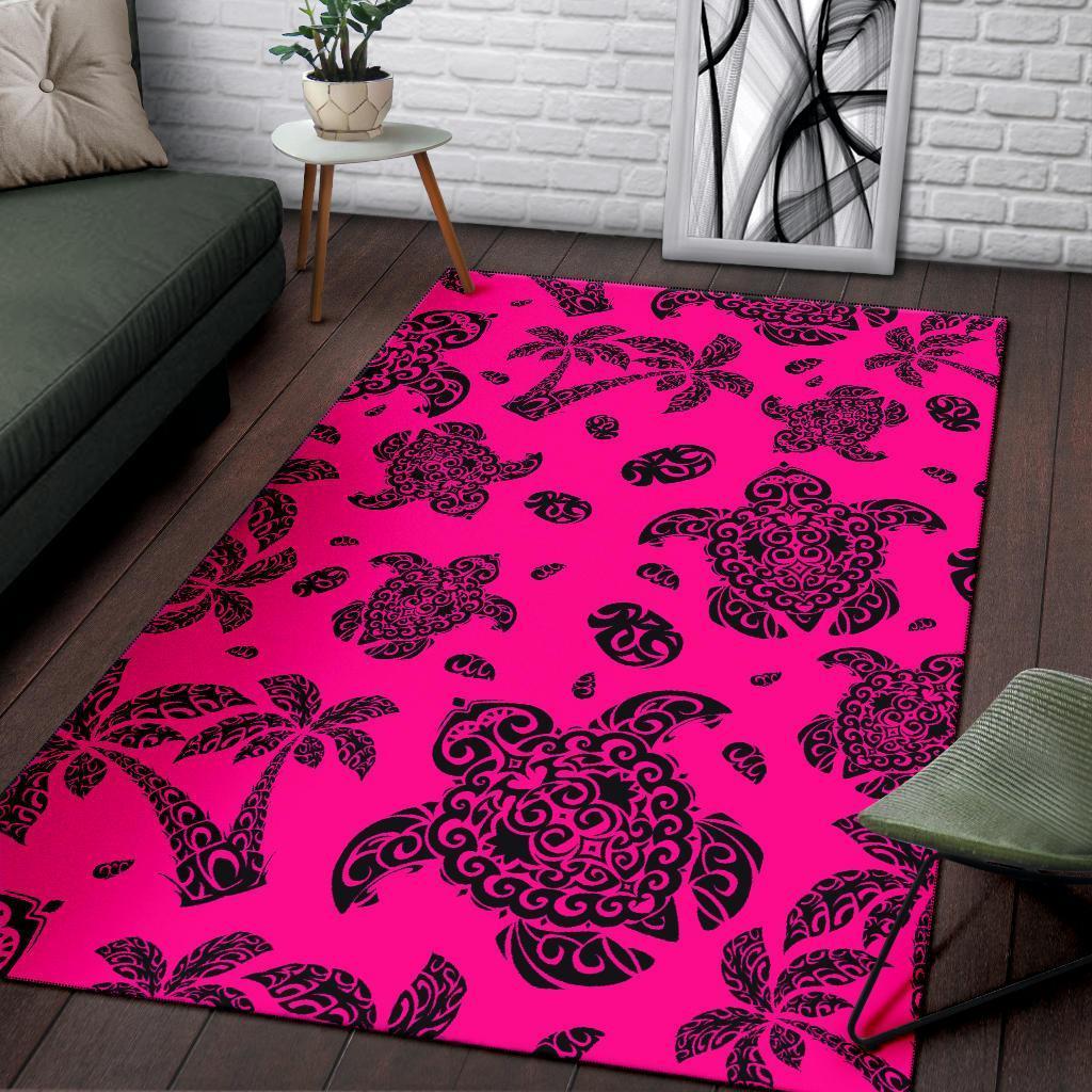 Hawaii Area Rug Polynesian Turtle Palm And Sea Pebbles AH - Polynesian Pride