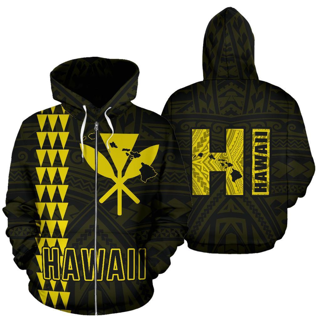 Polynesian Kakau Kanaka Map of Hawaii Zip Hoodie Yellow Unisex Yellow - Polynesian Pride