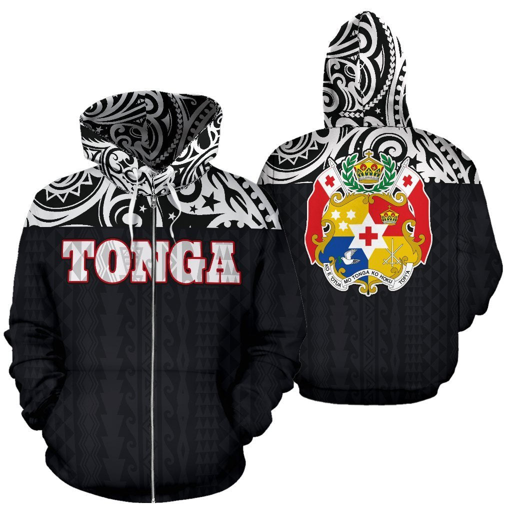 Tonga All Over Zip up Hoodie Black Version Unisex White - Polynesian Pride