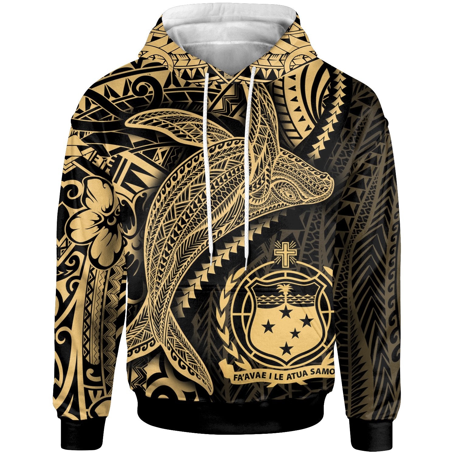 Samoa Hoodie Humpback Whale & Coat of Arms Gold Unisex Gold - Polynesian Pride