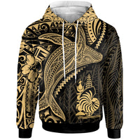 New Caledonia Hoodie Humpback Whale & Coat of Arms Gold Unisex Gold - Polynesian Pride
