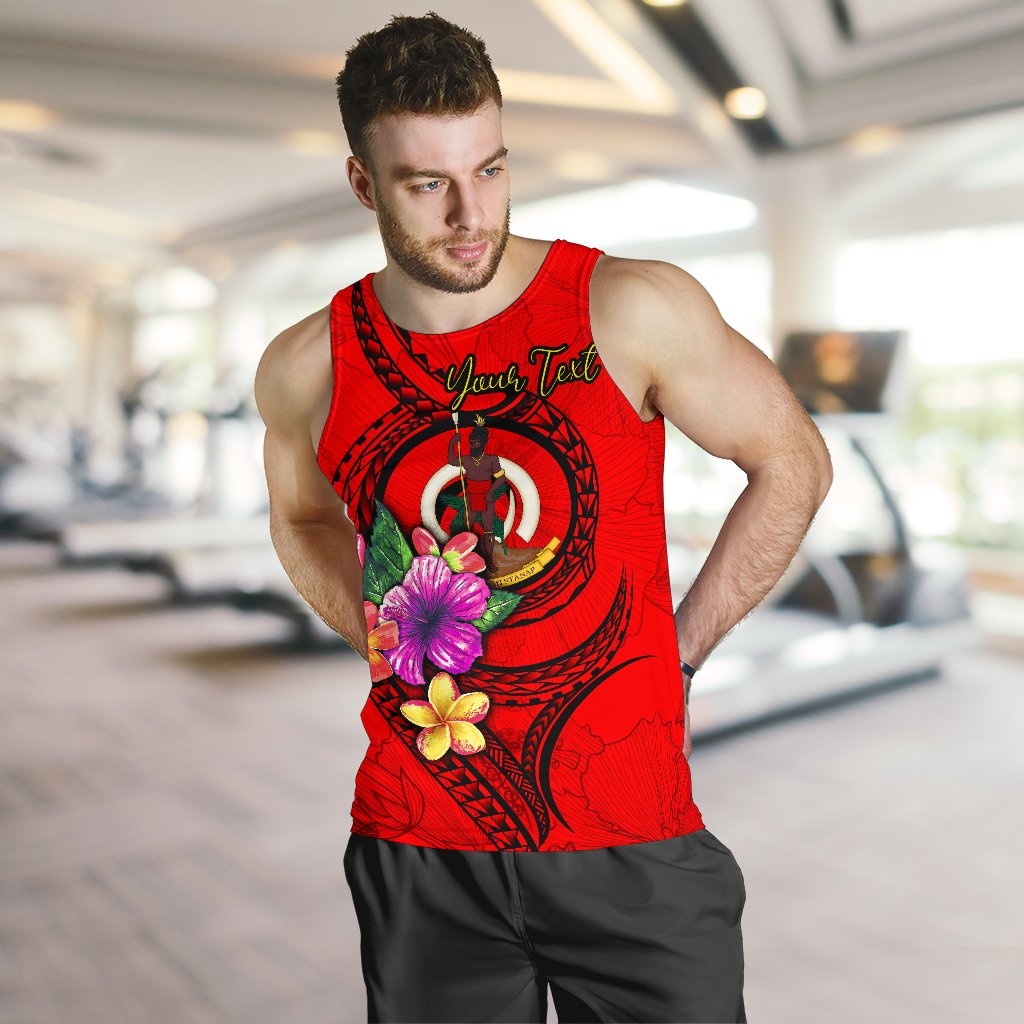 Vanuatu Polynesian Custom Personalised Men's Tank Top - Floral With Seal Red - Polynesian Pride