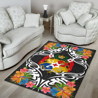 Tonga Area Rug - Coat OfArmsWith Tropical Flowers - Polynesian Pride