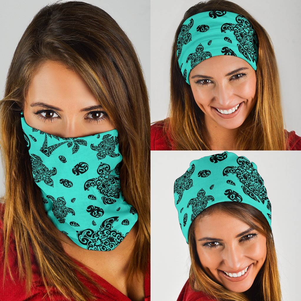 Polynesian Turtle Palm And Sea Pebbles Turquoise Bandana 3 - Pack Turquoise One Size - Polynesian Pride