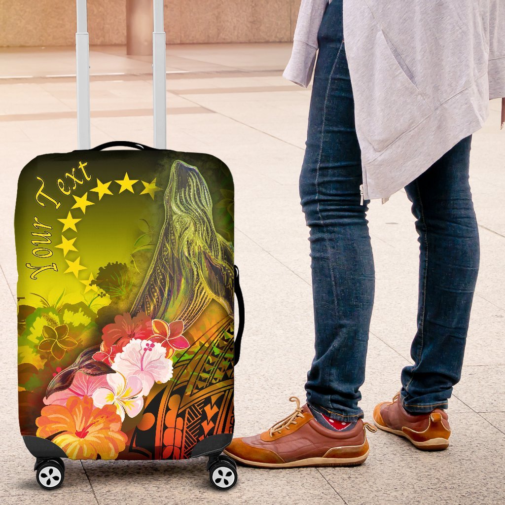 Cook Islands Custom Personalised Luggage Covers - Humpback Whale with Tropical Flowers (Yellow) Yellow - Polynesian Pride