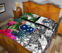 Samoa Custom Personalised Quilt Bet Set White - Turtle Plumeria Banana Leaf - Polynesian Pride