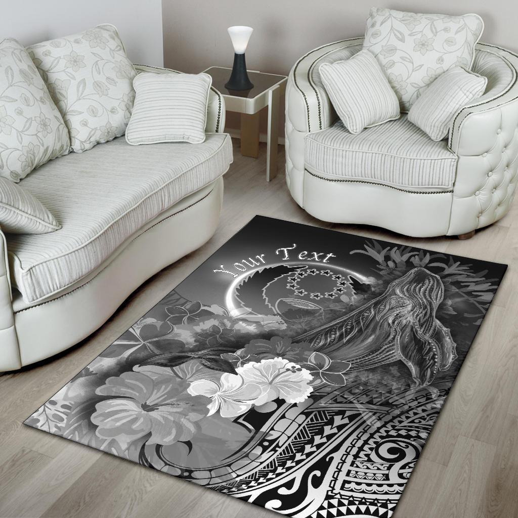 Pohnpei Custom Personalised Area Rug - Humpback Whale with Tropical Flowers (White) - Polynesian Pride