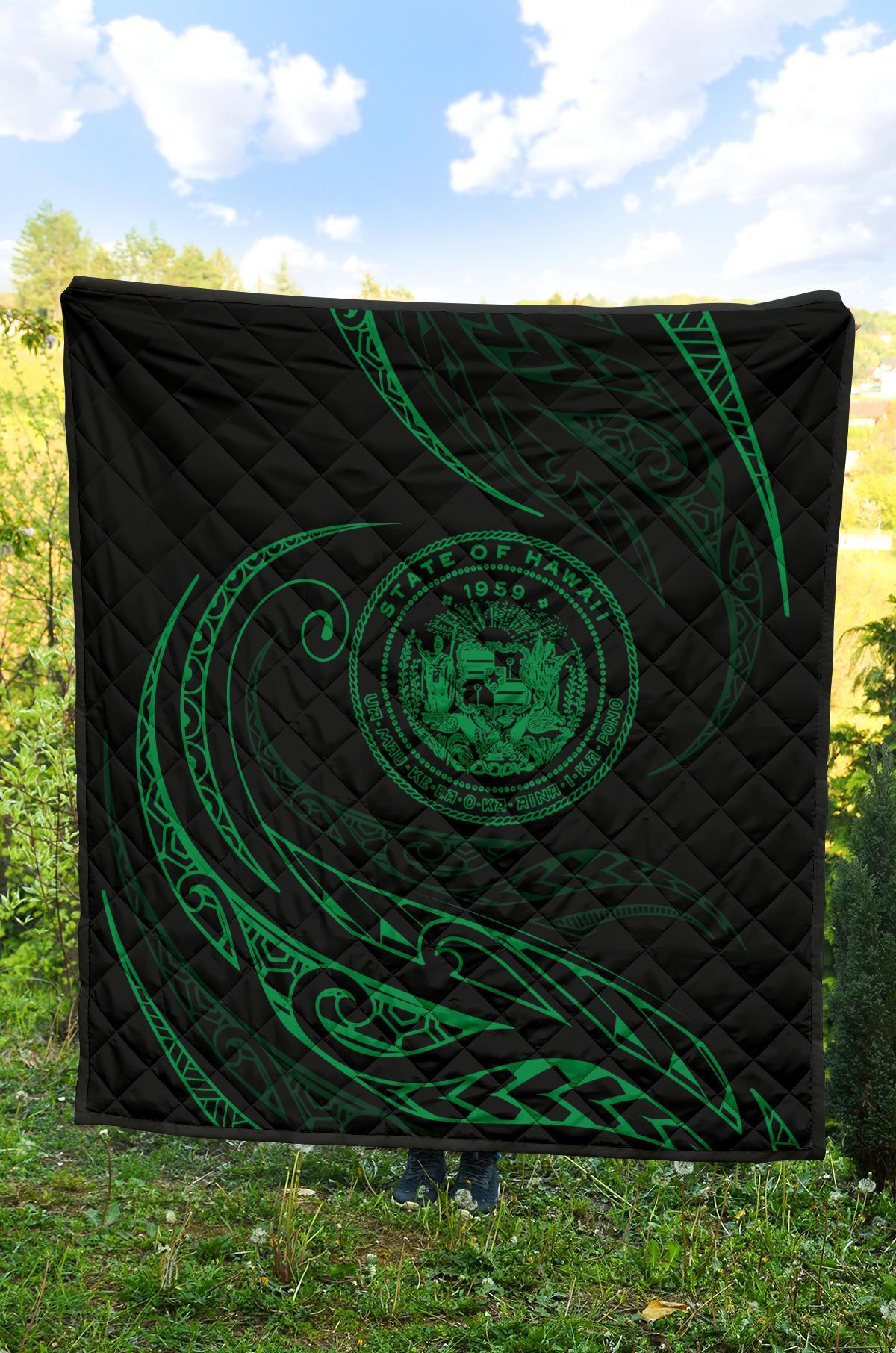 Hawaii Coat Of Arms Premium Quilt - Green - Frida Style - Polynesian Pride