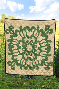 Hawaiian Quilt Turtle Pattern New Gold Premium Quilt - Skin Style - AH - Polynesian Pride