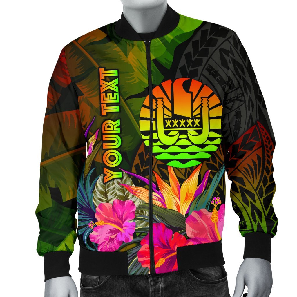 Tahiti Polynesian Personalised Men's Bomber Jacket - Hibiscus and Banana Leaves - Polynesian Pride