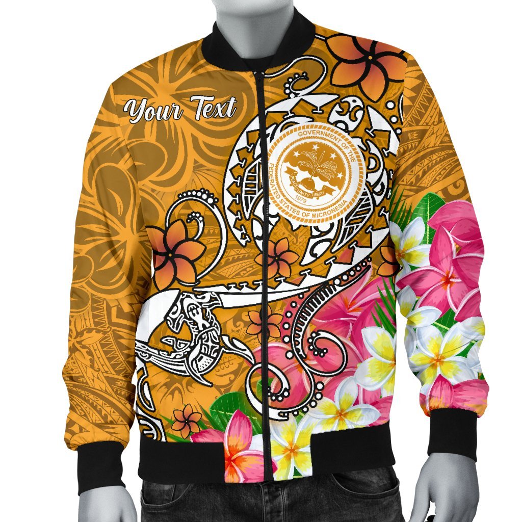 FSM Custom Personalised Men's Bomber Jacket - Turtle Plumeria (Gold) - Polynesian Pride