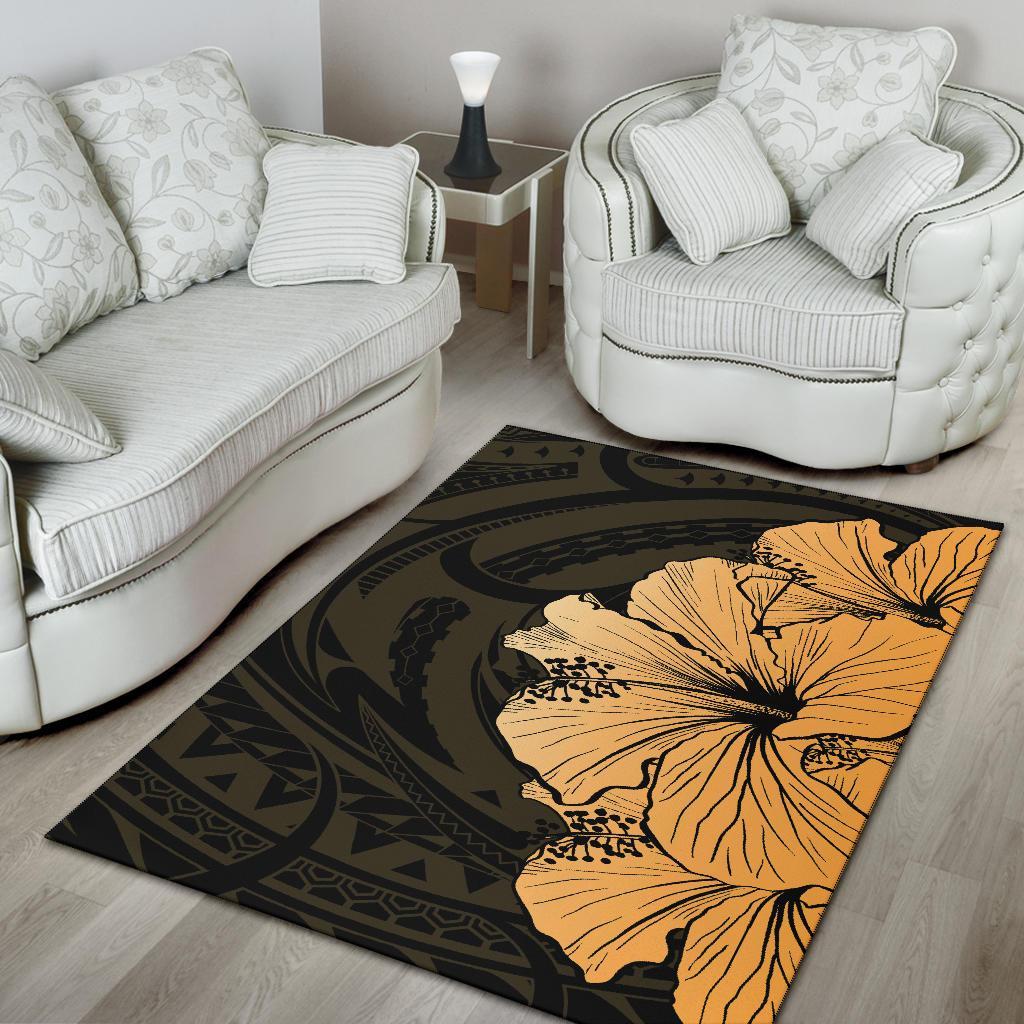Royal Hibiscus Polynesian Tribal Area Rug Gold AH - Polynesian Pride