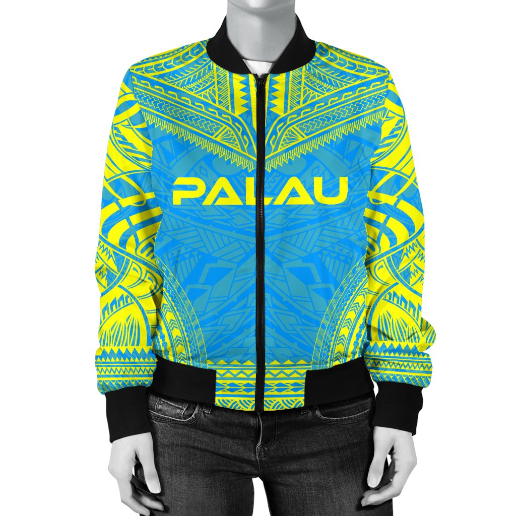Palau Flag Polynesian Chief Women'S Bomber Jacket - Polynesian Pride
