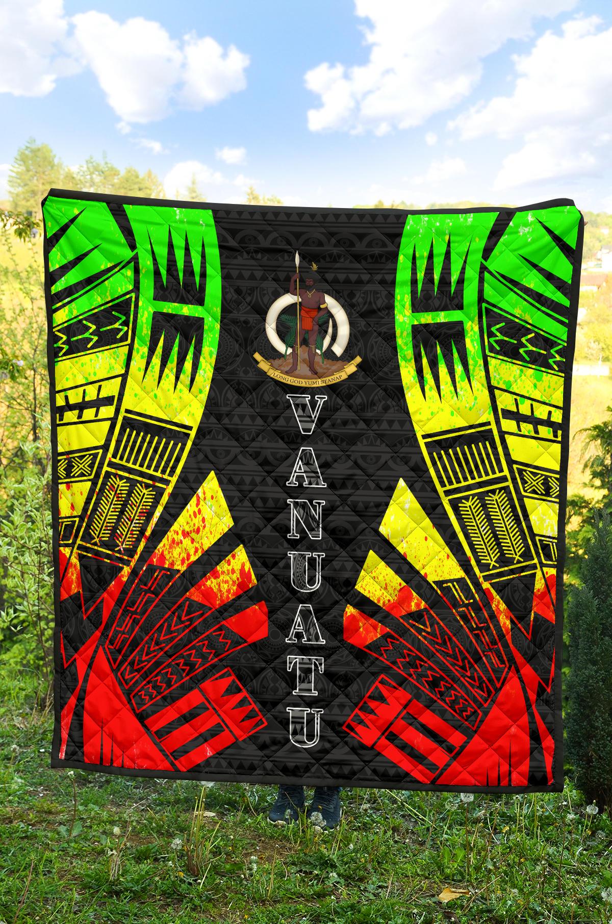 Vanuatu Premium Quilt - Vanuatu Coat Of Arms Polynesian Reggae Tattoo - Polynesian Pride