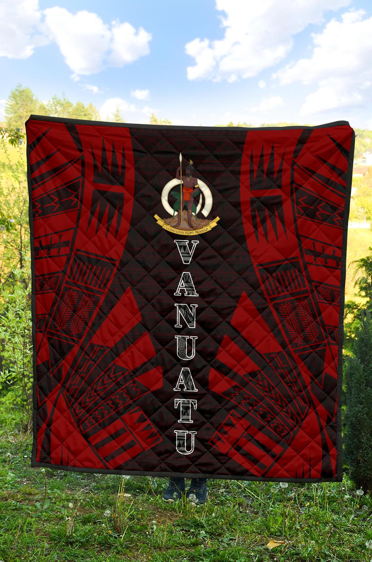 Vanuatu Premium Quilt - Vanuatu Coat Of Arms Polynesian Red Tattoo (Dark Red) - Polynesian Pride