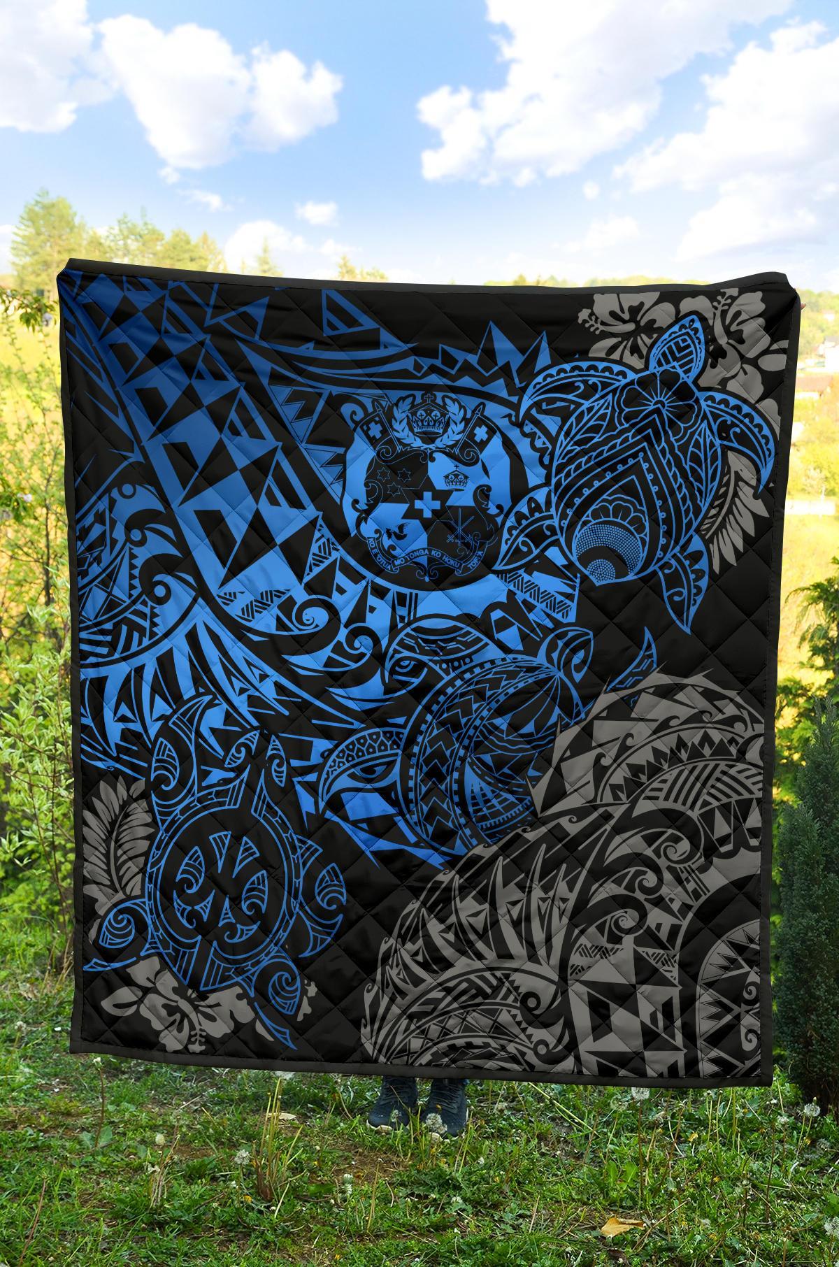 Tonga Polynesian Premium Quilt - Blue Turtle Flowing - Polynesian Pride