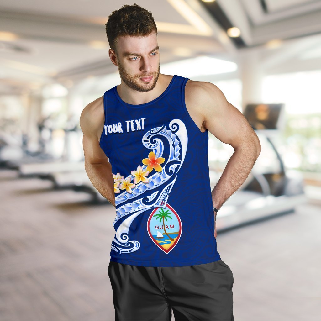 Guam Personalised Men's Tank Top - Guam Seal Polynesian Patterns Plumeria (Blue) Blue - Polynesian Pride