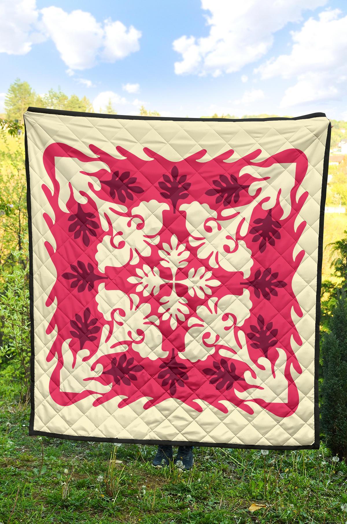 Hawaiian Tropical Pattern Premium Quilt - Pink - Argu Style - AH - Polynesian Pride