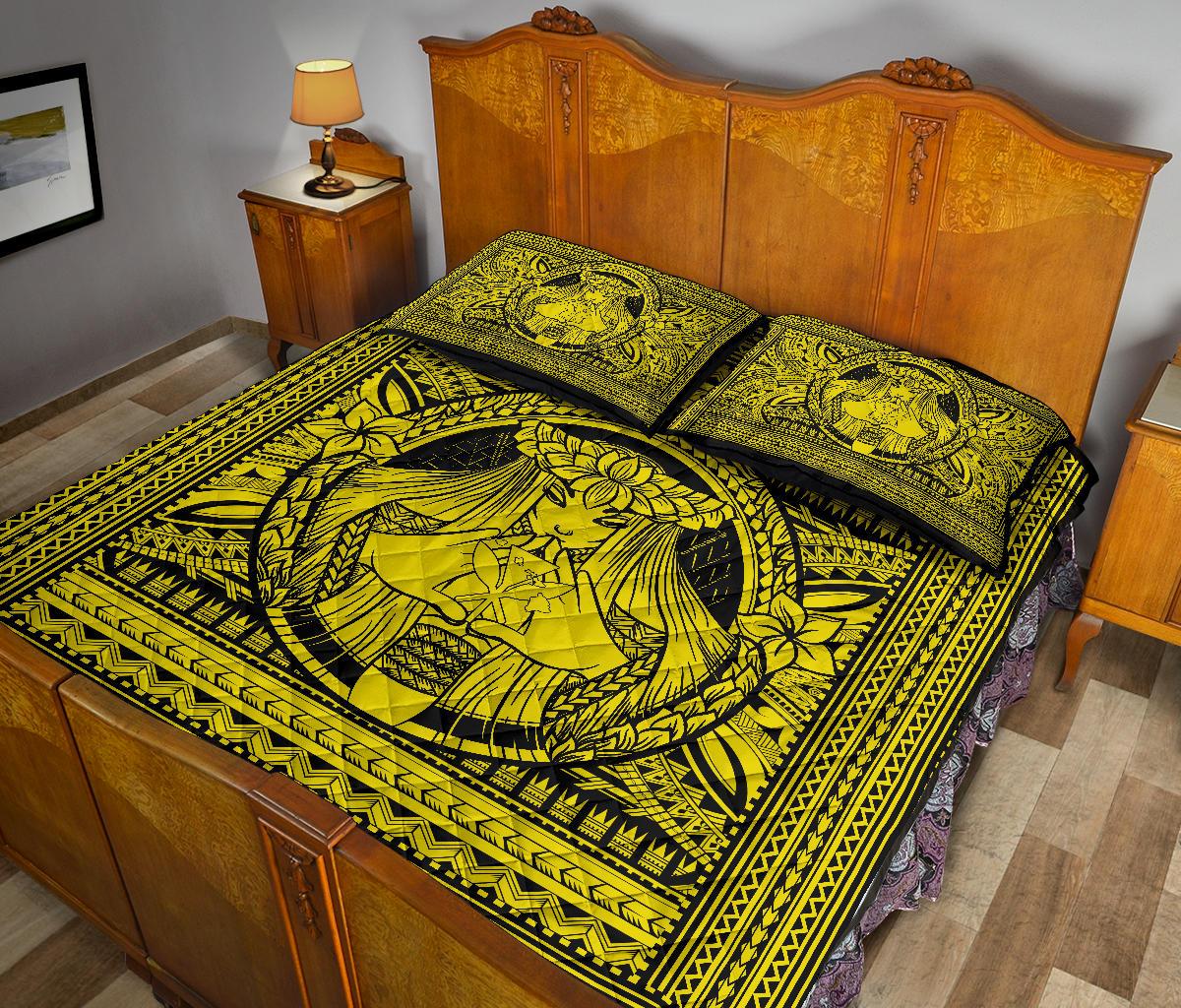 Hawaii Polynesian Pele Mauna Kea Quilt Bed Set Yellow - Polynesian Pride