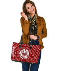 Tahiti Personalised Leather Tote Bag - Tahiti Seal In Polynesian Tattoo Style (Red) - Polynesian Pride