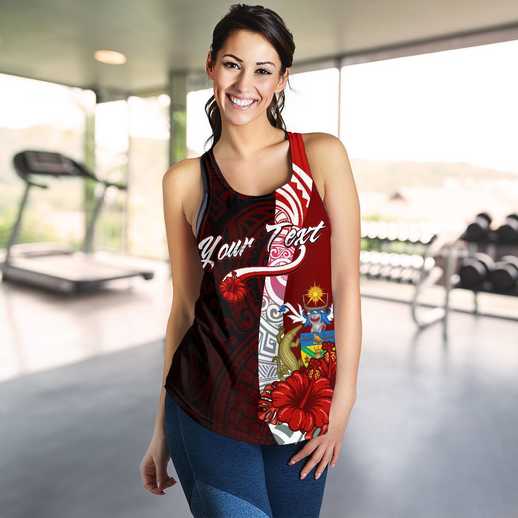 Solomon Islands Polynesian Custom Personalised Women's Racerback Tank - Coat Of Arm With Hibiscus - Polynesian Pride