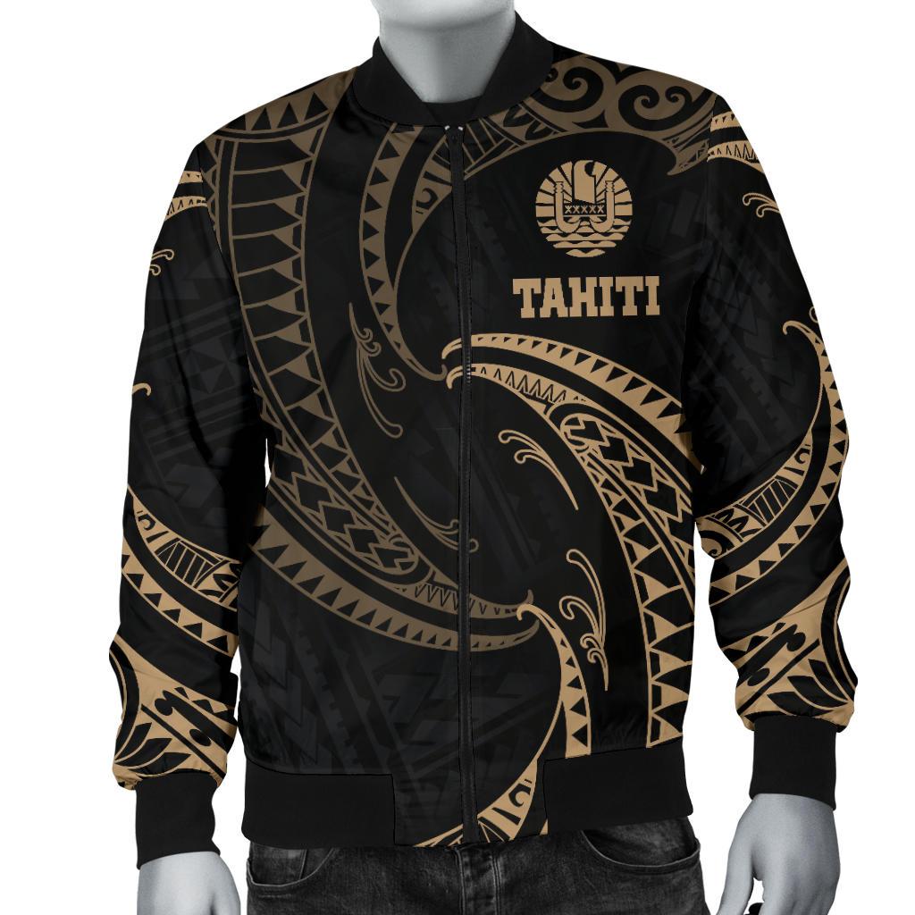 Tahiti Polynesian Men's Bomber Jacket - Gold Tribal Wave - Polynesian Pride
