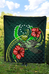 Pohnpei Polynesian Premium Quilt - Green Turtle Hibiscus - Polynesian Pride