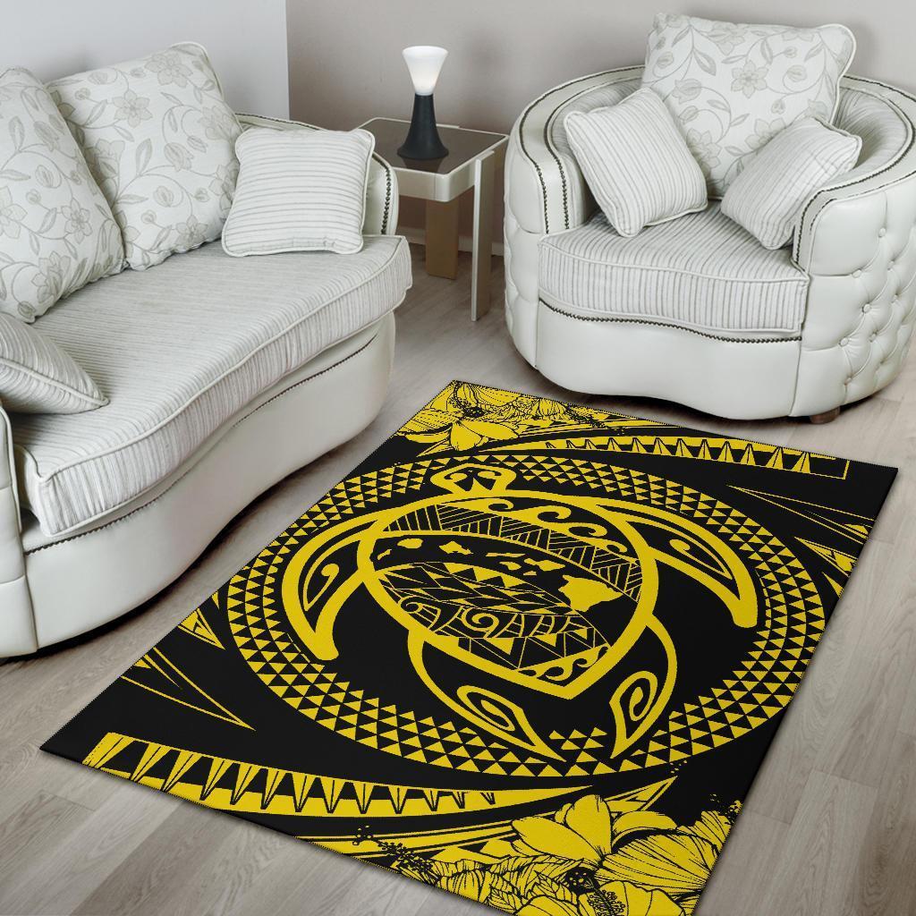 Hawaiian Kanaka Honu Hibiscus Tornado Polynesian Area Rug AH - Polynesian Pride