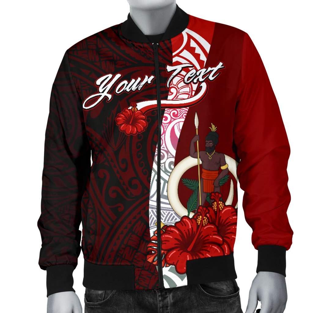 Vanuatu Polynesian Custom Personalised Men's Bomber Jacket - Coat Of Arm With Hibiscus - Polynesian Pride