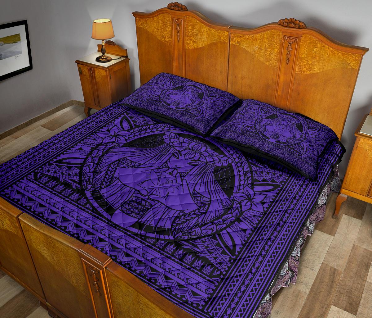Hawaii Polynesian Pele Mauna Kea Quilt Bed Set Purple - Polynesian Pride