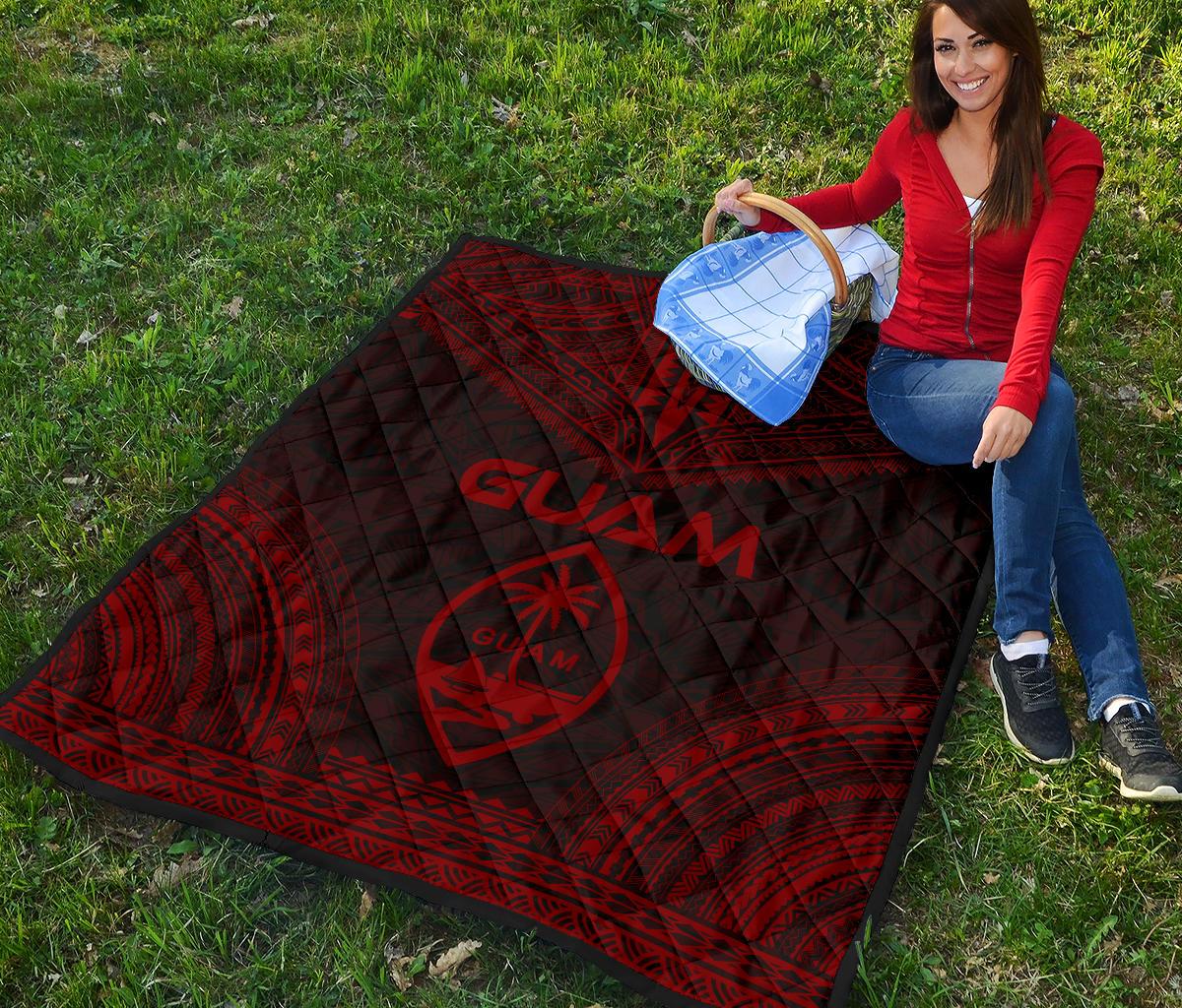 Guam Premium Quilt - Guam Coat Of Arms Polynesian Chief Red Version - Polynesian Pride