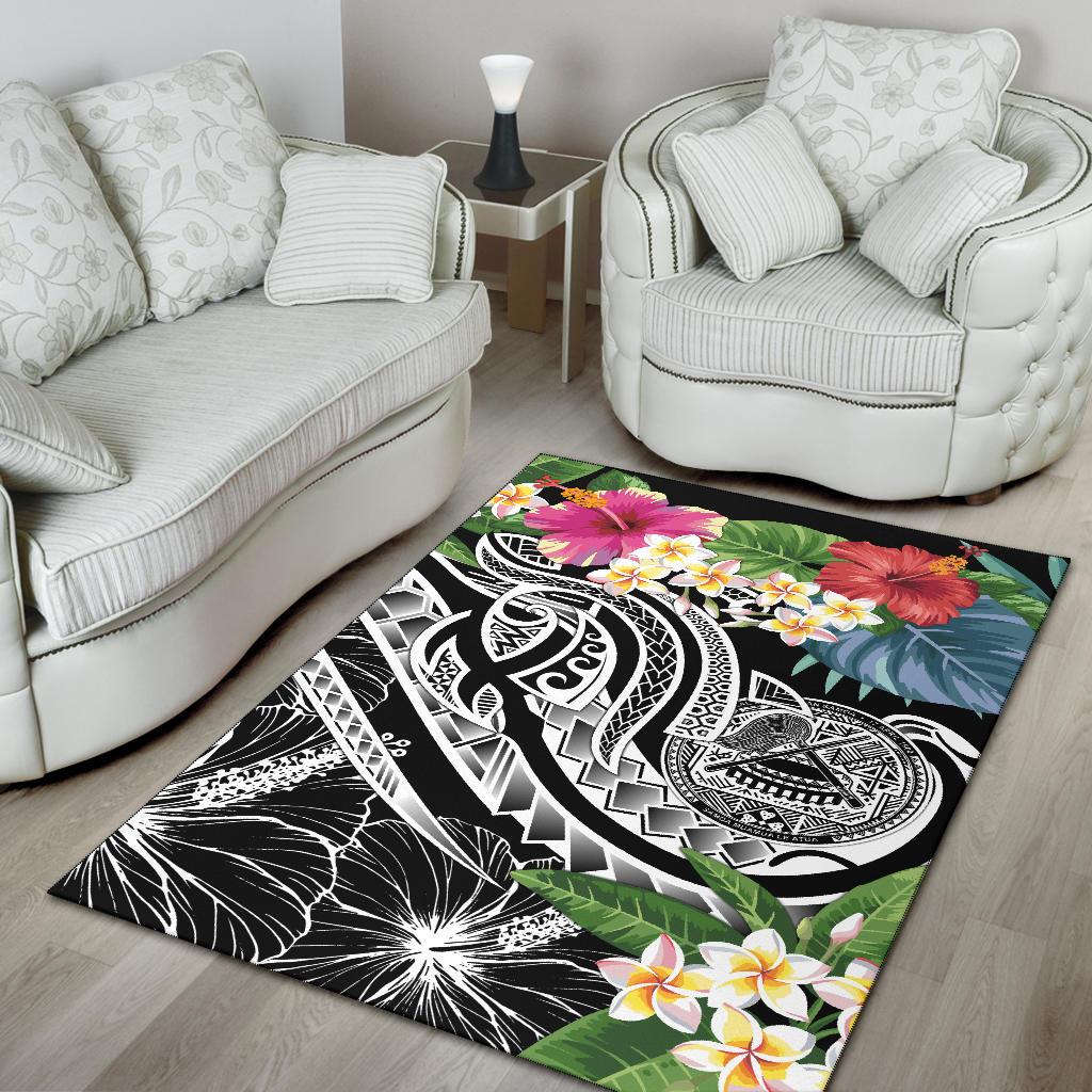 Polynesian American Samoa Area Rug - Summer Plumeria (Black) - Polynesian Pride