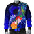 CNMI Men's Bomber Jacket - Humpback Whale with Tropical Flowers (Blue) Blue - Polynesian Pride