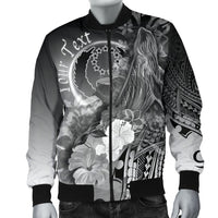 Pohnpei Custom Personalised Men's Bomber Jacket - Humpback Whale with Tropical Flowers (White) - Polynesian Pride