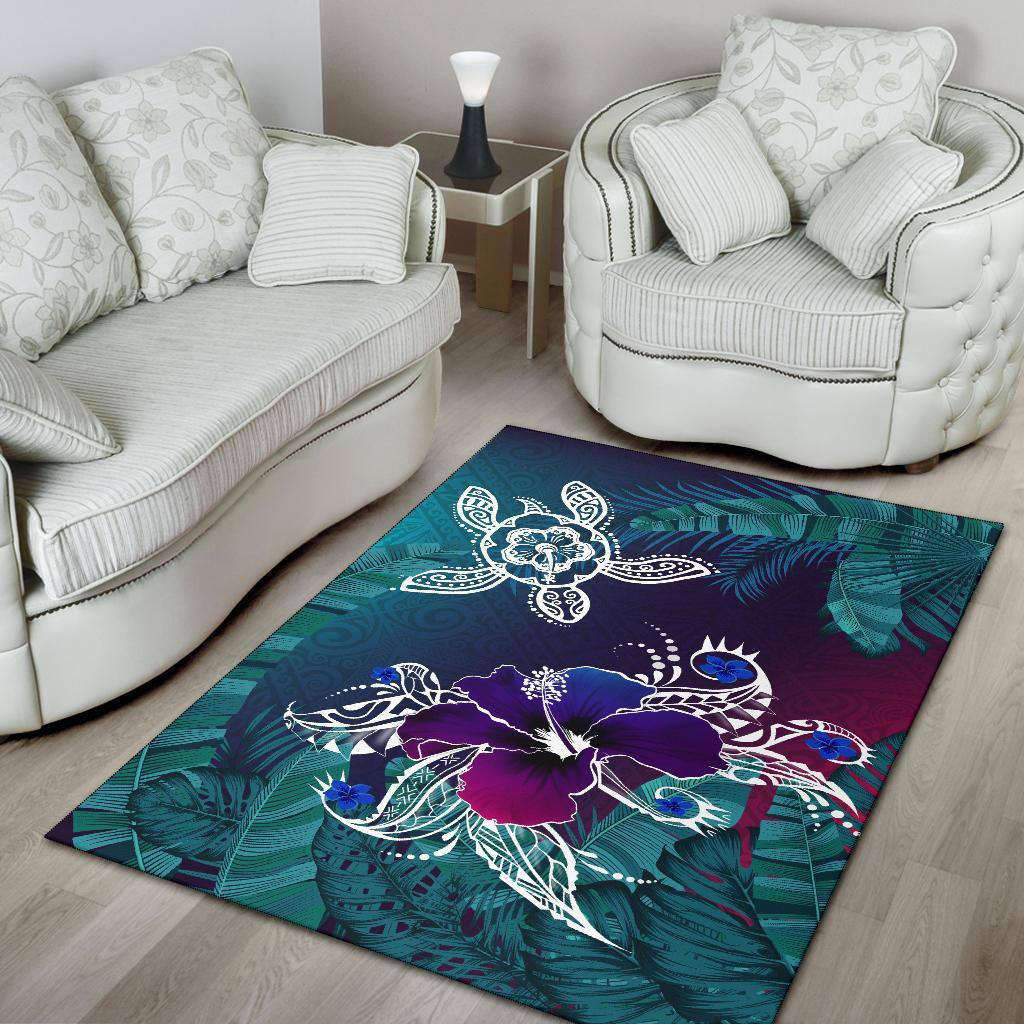 Hawaii Area Rug - Hawaii Turtle Flowers And Palms Retro - Polynesian Pride