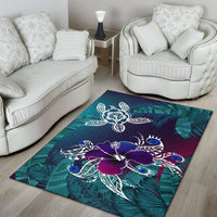 Hawaii Area Rug - Hawaii Turtle Flowers And Palms Retro - Polynesian Pride