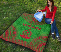 Vanuatu Premium Quilt - Vanuatu Coat Of Arms Polynesian Chief Green Version - Polynesian Pride
