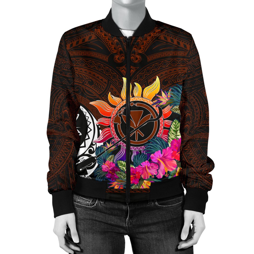 Polynesian Women's Bomber Jackets - Hawaii Kanaka Maoli & Hibiscus Flowers With Polynesian Patterns - Polynesian Pride
