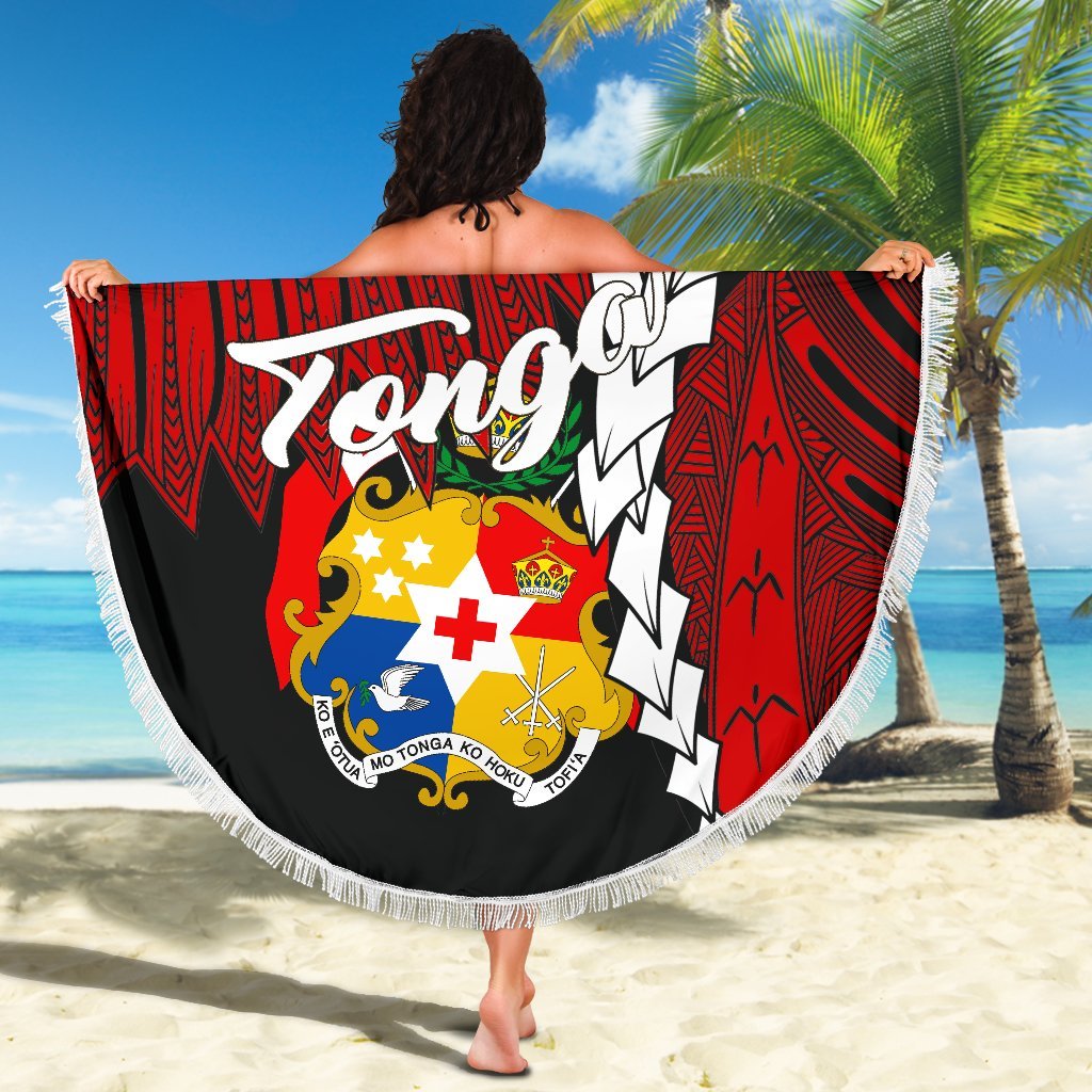 Tonga Polynesian Beach Blanket - Tribal Wave Tattoo Flag Color - Polynesian Pride