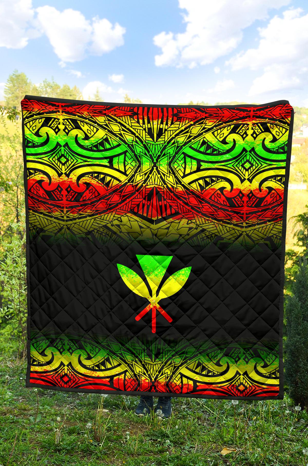 Hawaii Premium Quilt - Reggae Kanaka Maoli Polynesian Tattoo & Black Frog - Polynesian Pride